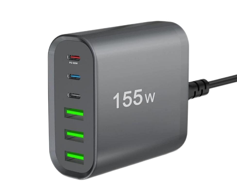 155W Type-C Ladestation Laptop-Ladegerät Tragbares USB-C-Wand-SchnellladegerLadegerätt mit 6 Anschlüssen (image for) 155W Type-C Ladestation Laptop-Ladegerät Tragbares USB-C-Wand-SchnellladegerLadegerätt mit 6 Anschlüssen