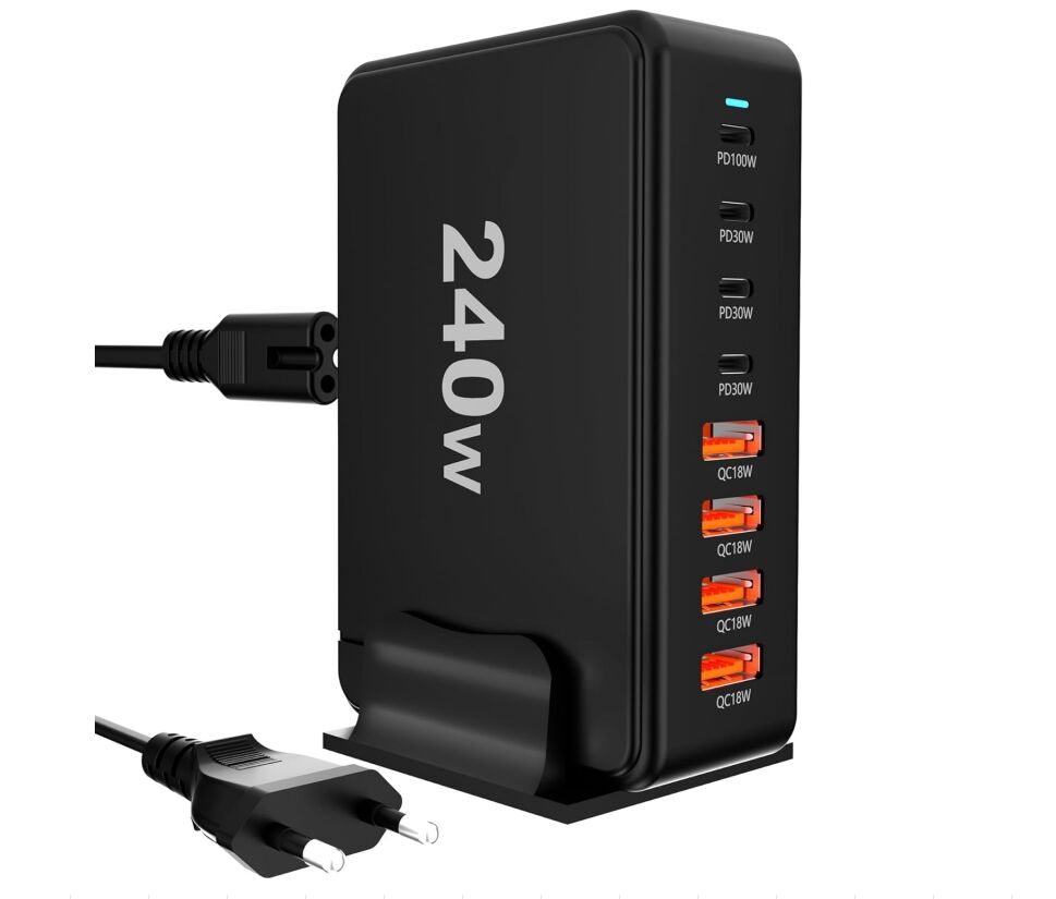 240W 8-Port USB Netzteil Adapter Mehrfach Ladegerät mit 4 Type-C und 4 USB-A SchnellLadegerät PD 3.0 (image for) 240W 8-Port USB Netzteil Adapter Mehrfach Ladegerät mit 4 Type-C und 4 USB-A SchnellLadegerät PD 3.0