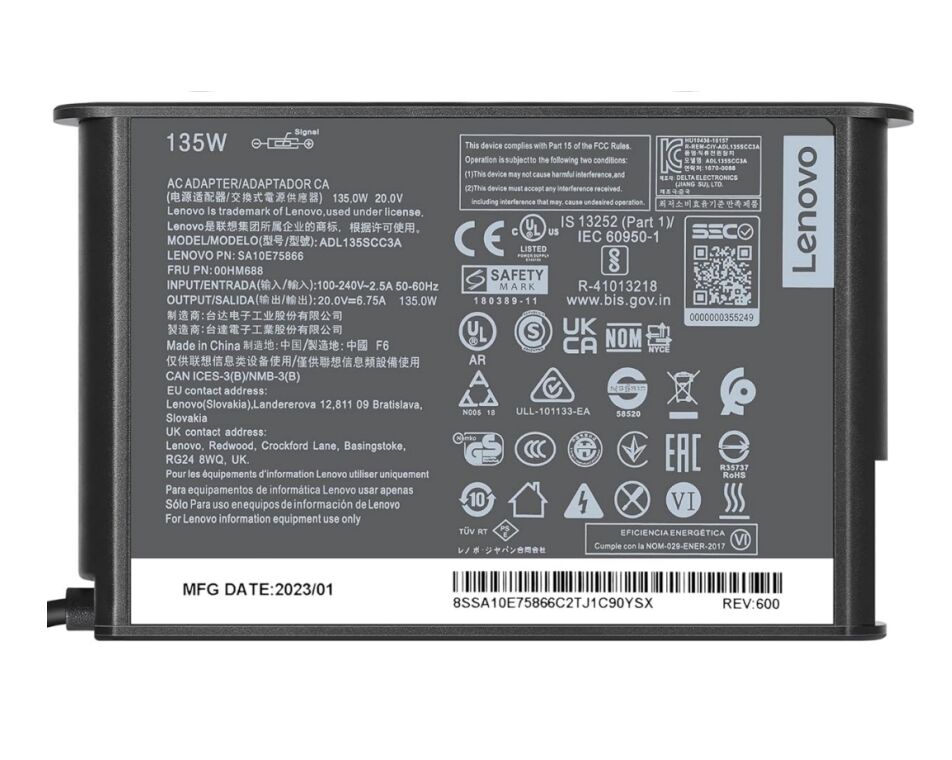 20V 6.75A 135W Original Lenovo IdeaPad 5 Pro 16ACH6 82L50020JP Netzteil + Ladekabel (image for) 20V 6.75A 135W Original Lenovo IdeaPad 5 Pro 16ACH6 82L50020JP Netzteil + Ladekabel